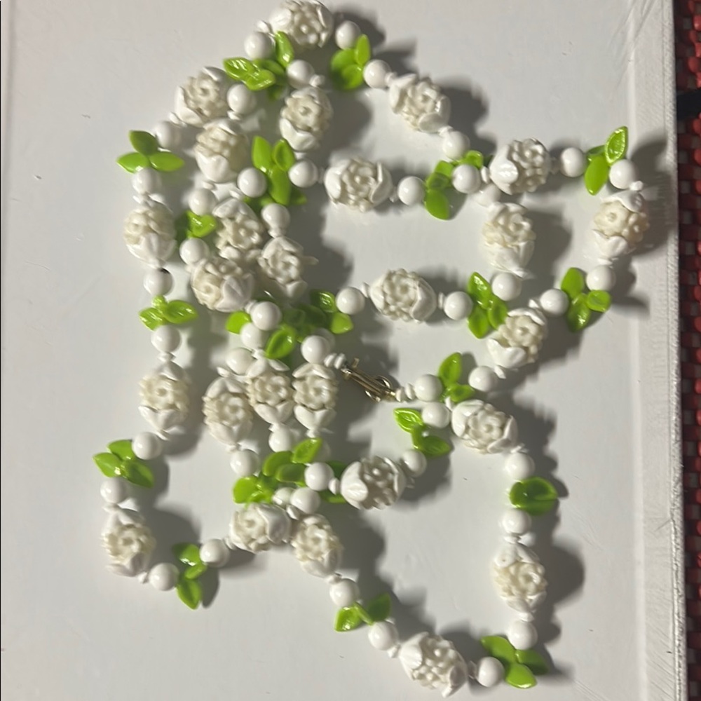 Floral White and Green Necklace